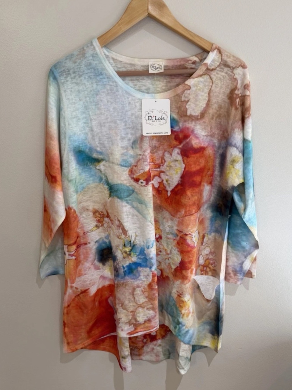 NWT ET'Lois Multicolor Floral Women's Tunic Top with pockets flowy Size XL